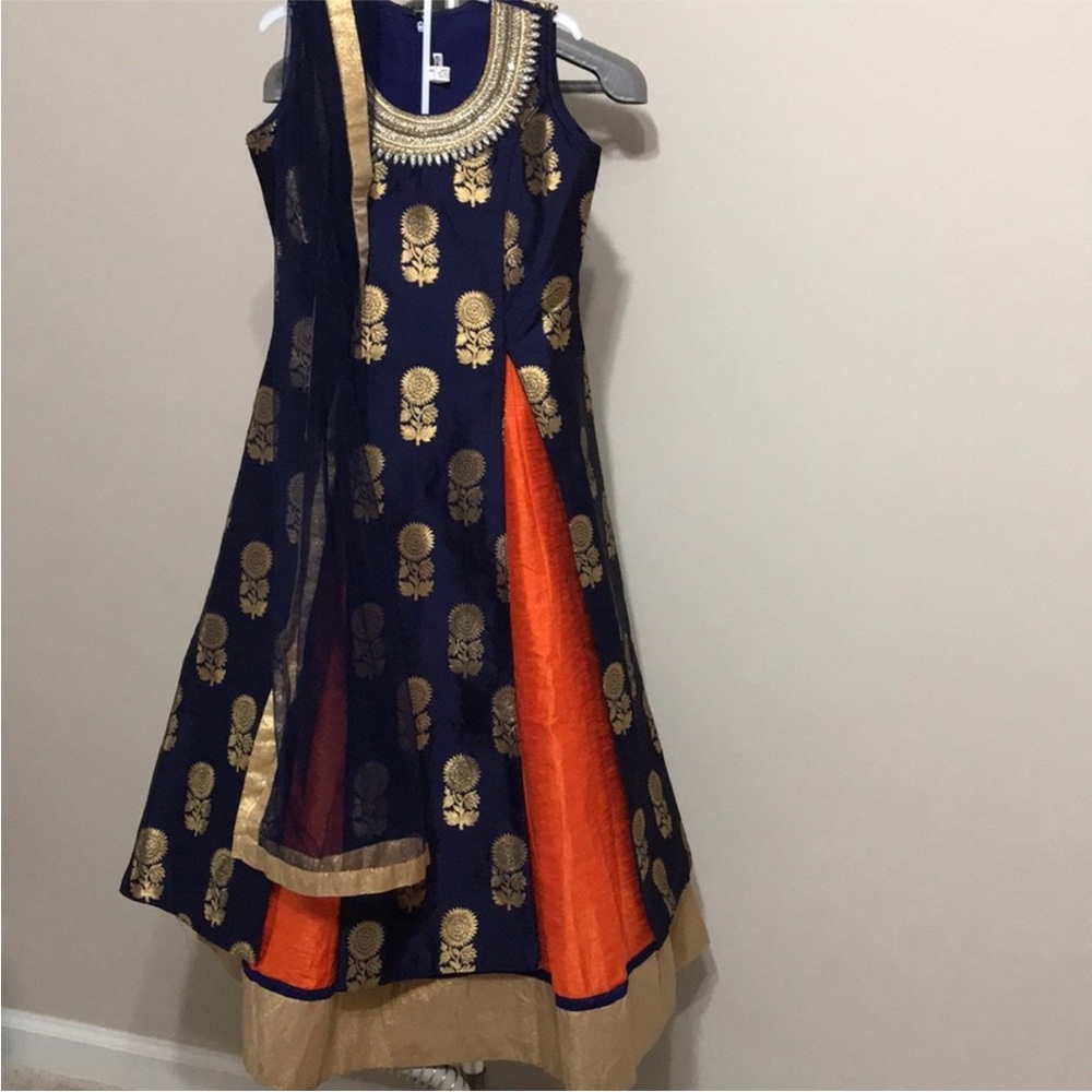 Elegant Navy and Gold Traditional INDIAN Kids Dress